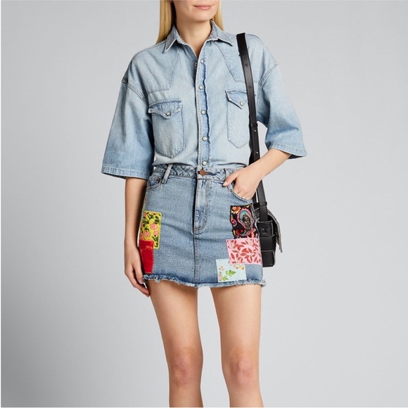 Alice Olivia Route 66 Patchwork Denim Miki Skirt - Picture 2 of 7